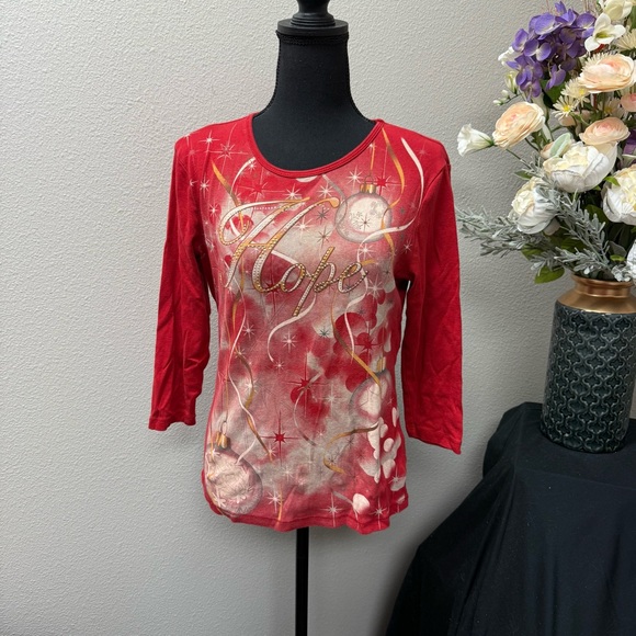 Blue Canyon Clothing Tops - Blue Canyon Red Hope Holiday Top XL Christmas Graphic Shirt Made in USA Cotton